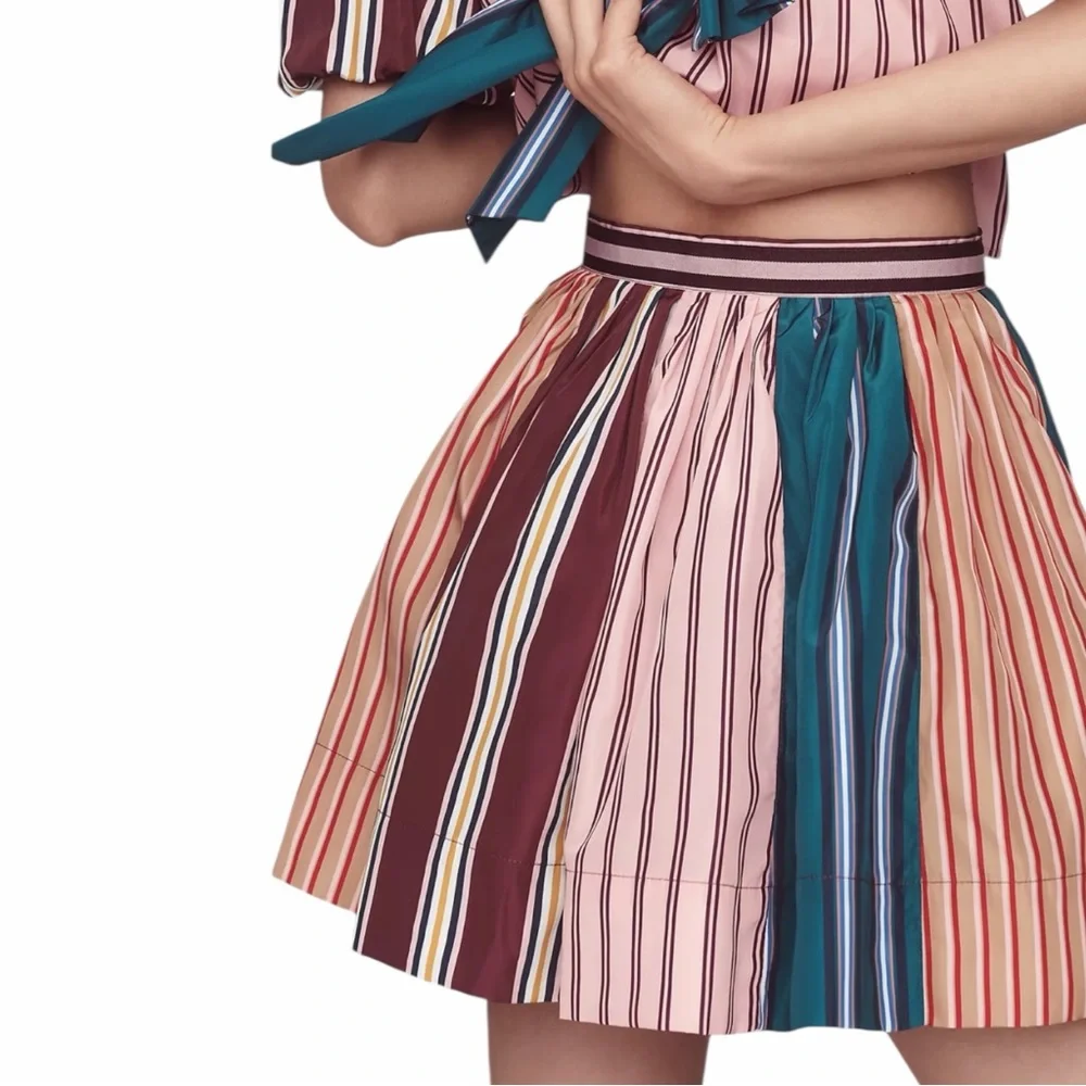 Anthropologie Maeve Taffeta Striped A-Line Mini Skirt Size 2 Multi Color